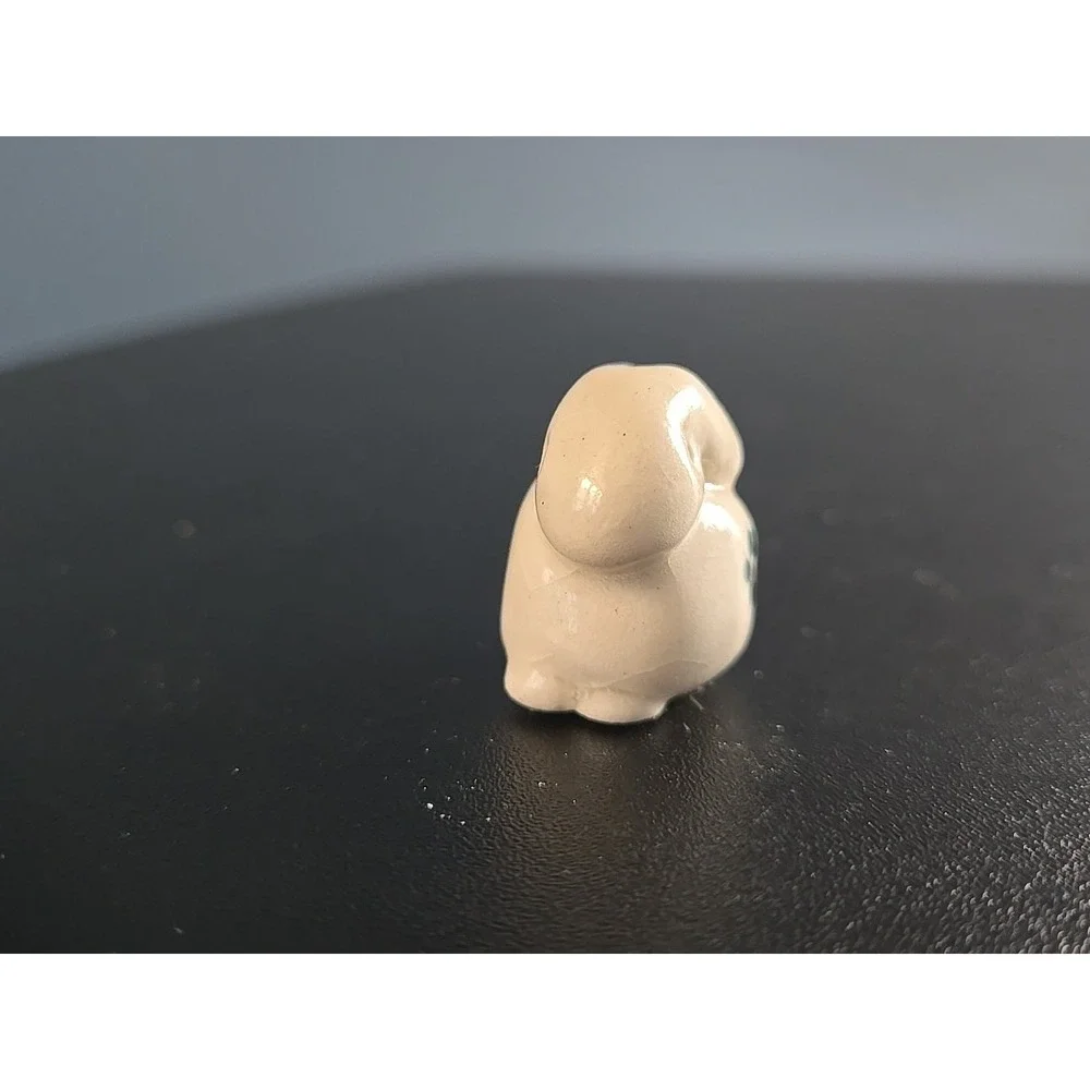 Vintage Miniature White w/ Red Ceramic Bunny Rabbit JAPAN 1